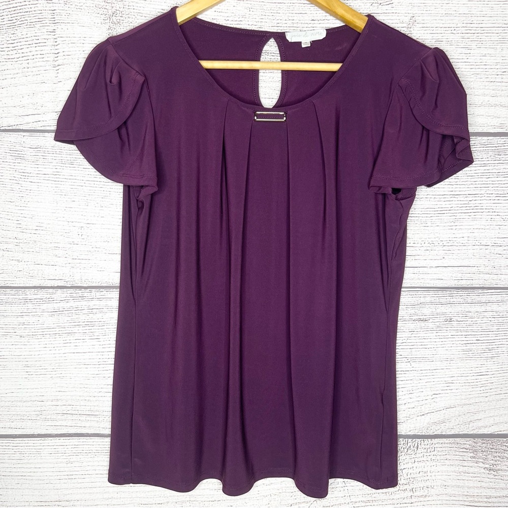 Joie de Vivre Purple Pleated Front Petal Sleeve Blouse Top Size Medium